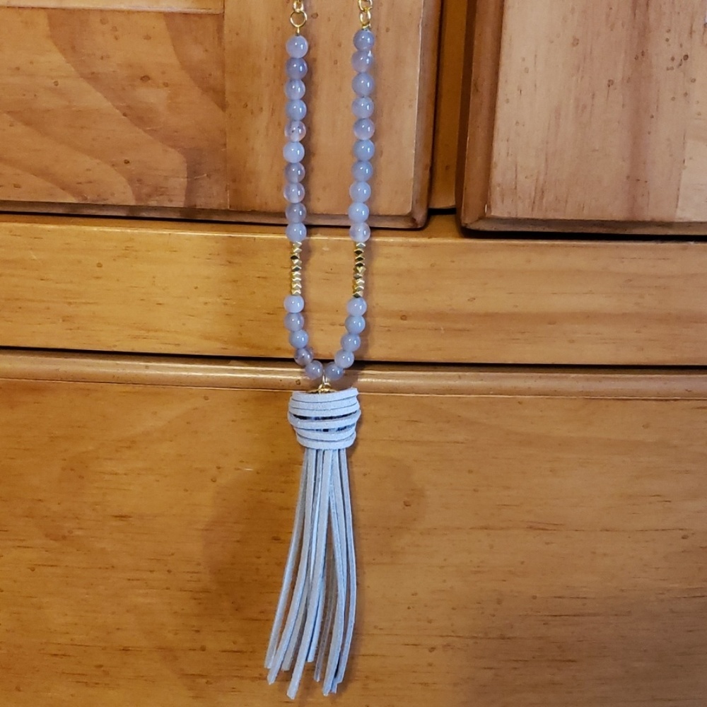 Gold and Gray Tassel Necklace